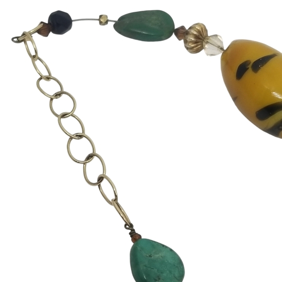 ARTISAN MADE GEMSTONE & ART GLASS MEDLEY STATEMENT NECKLACE WITH 14K GOLD CHAIN - Picture 11 of 11